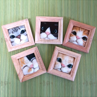 羊毛毡 戳戳乐 相框猫咪 猫咪头摆件 zakka实木相框材料包手工DIY
