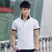 夏季男士纯棉短袖t恤翻领，纯色polo半袖衫青年，体恤衫运动休闲小衫