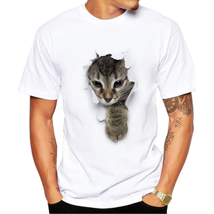 欧美时尚3D 猫印花 日系复古街头潮流猫咪短袖男士T恤衫