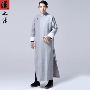 中国风民国长衫男士汉服棉麻唐装，外套中式立领，大襟男装禅修居士服