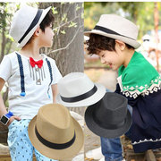 儿童爵士帽潮宝宝帽子草编礼帽，男童遮阳帽草帽，女夏天的小凉帽