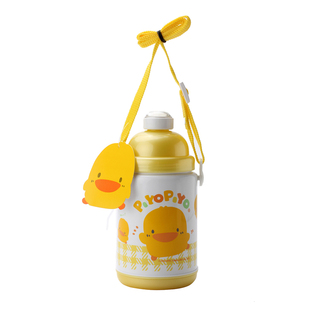 黄色小鸭水杯儿童弹跳吸管杯宝宝保温保冷水壶背带滑盖幼儿园背带