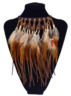 欧美时尚流苏羽毛项链波西米亚，民族风个性，夸张毛衣链配件原始表演