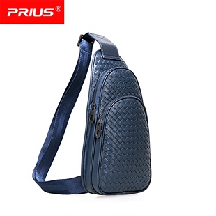 prius品牌男士胸包编织斜挎包轻便背包实用小背包黑色蓝色男包潮