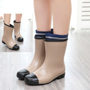中筒雨靴女时尚韩国平(韩国平)跟春秋防滑成人大码水鞋学生雨鞋保暖胶鞋