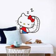 卡通hellokitty猫睡觉可爱呆萌有趣的图案，卧室衣柜磁砖玻璃贴纸