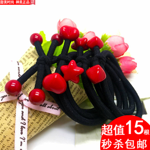 韩国成人红豆五星爱心皮套橡皮筋加粗发圈扎头发绳头绳发饰头饰品