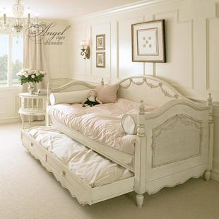 美式法式复古做旧雕花多功能儿童床沙发床男女孩可拉伸储物沙发床