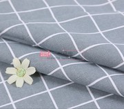 灰大格日系宜家棉麻帆布料，沙发靠枕桌布面料5米
