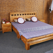 老榆木床1.8米1.5米现代简约主卧家具北欧纯全实木双人床榆木家具