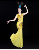 傣族服装女弹力黄色云南少数民族，风舞蹈修身孔雀舞裙子演出服成人