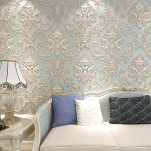 欧式壁纸大花马士革条纹奢华卧室，3d立体无纺布，墙纸客厅电视背景墙
