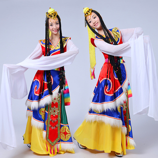 藏族舞蹈服装演出服女藏族水袖服饰少数民族舞蹈服装水袖藏袍