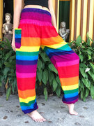 泰国bohemian多色彩虹条纹瑜伽裤，灯笼裤阔腿裤透气休闲运动居家