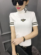 2023春秋韩版女装时尚修身高领套头打底衫半袖t恤棉小衫短袖