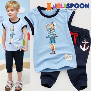 男童运动套装韩国吉哩熊JELISPOON夏季宝宝短袖七分裤两件套