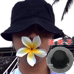 Bigbang台北演唱会权志龙同款黑色渔夫帽纯色光板盆帽遮阳 帽子