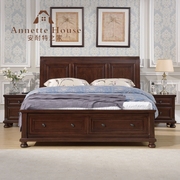美式床实木乡村床欧式仿古家具床双人床1.8米 新古典家具储物抽屉