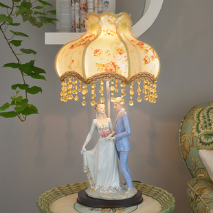 结婚礼物台灯卧室床头灯欧式创意，温馨婚房北欧客厅复古陶瓷台灯