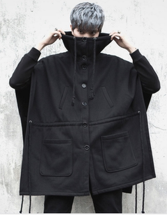 韩版个性潮男青年宽松中长款斗篷大衣蝙蝠袖套头连帽衫披风外套