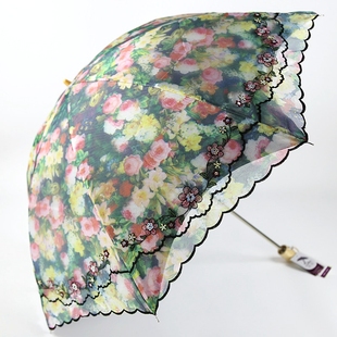 宏达洋伞遮阳伞二折网纱刺绣，双层蕾丝黑胶太阳伞9332