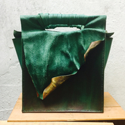 设计师包 绽放系列绿色 立体艺术手工包 原创手提包 植鞣牛皮包包