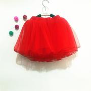 蛋糕半身裙女童夏季纱裙短裙蓬蓬，红色网纱裙，儿童宝宝舞蹈裙公主裙