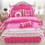 韩版全棉粉色公主风花边床裙四件套纯棉蕾丝床单婚庆床上用品