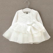 女宝宝连衣裙满月春秋白色蕾丝雪纺公主裙子长袖6-12个月婴儿纯棉