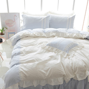简约水洗棉田园蕾丝公主床裙四件套1.8M纯色全棉床上用品床单被套