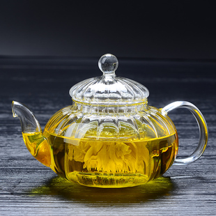 耐高温玻璃茶壶家用加厚玻璃泡茶壶600ml南瓜壶玻璃花茶壶茶具