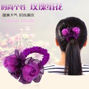 扎头发饰品韩国绢纱玫瑰花朵发圈发夹纯手工头花盘发头绳像皮筋