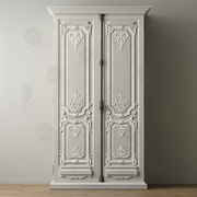 田园公主风格实木两门衣柜卧室储物柜子 美式白色做旧雕花大衣柜