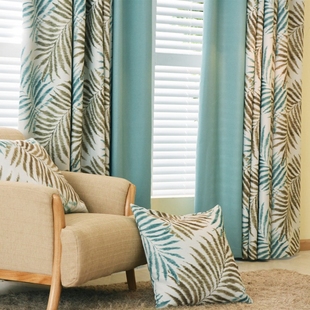 地中海风格窗帘布成品美式田园客厅落地窗遮阳全遮光阳台卧室蓝色