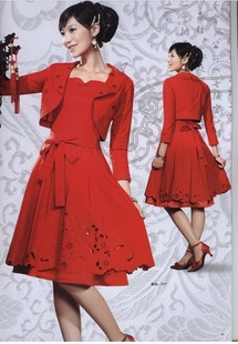 春夏款中式嫣之然红色新娘装二件套婚礼，礼服中国红