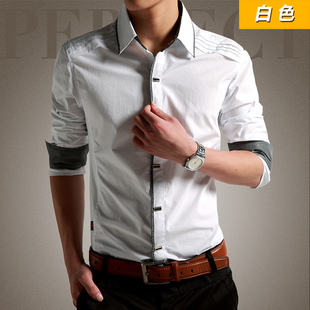 春季薄款男士衬衫男长袖修身款，韩版休闲青年，纯色潮流短袖男衬衣