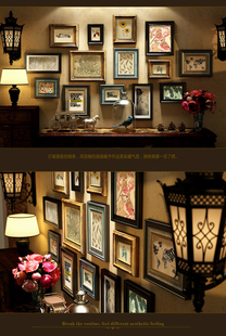 美式实木复古照片墙相框，墙客厅餐厅，装饰画挂墙组合欧式沙发背景墙