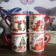 清货出口欧洲zakka陶瓷，圣诞节日复古四款马克杯随手杯子