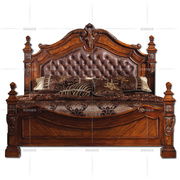 实木雕花双人床 欧式大床婚床 美式实木床 真皮床 古典实木双人床