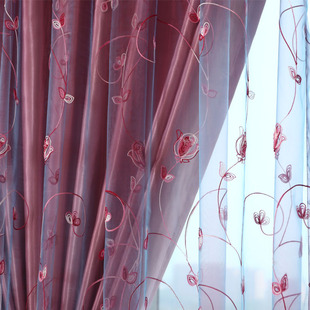 紫色绣花窗帘布料双层韩式田园客厅定制卧室，阳台窗纱帘装饰帘成品