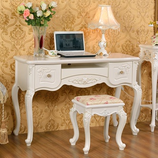 欧式电脑桌台式田园卧室书桌现代简约写字台木质办公桌白送凳