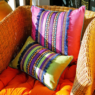设计师波西米亚田园风情麂皮绒，拼接工艺抱枕靠枕套沙发靠垫午休枕