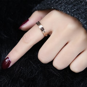 日韩版镀18k玫瑰金戒指女罗马数字镂空戒指，潮人简约食指环饰品