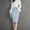2023夏季韩版高腰包臀修身显瘦OL蓝色中长半身一步裙时尚女装