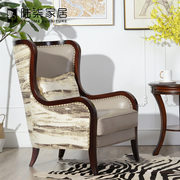 陆柒家居 出口美式新古典单人沙发 头层牛皮布结合老虎椅 真皮