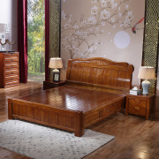 全实木床1.8米1.5米橡木高箱储物，抽屉橡木双人床简约现代中式家具