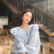 赵露思同款2023春甜美荷叶边衬衫洋气娃娃衫女上衣长袖雪纺衫