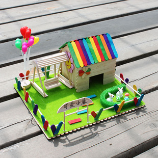雪糕棒木棍儿童diy手工制作 模型小屋房材料包幼儿园创意益智拼装