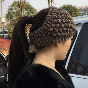 秋冬手工针织保暖护耳，毛线帽超宽发带，发箍发饰头套神器韩国复古