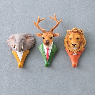 欧式鹿头装饰挂钩创意个性动物可爱壁挂墙上钥匙钩门口单个衣帽钩
